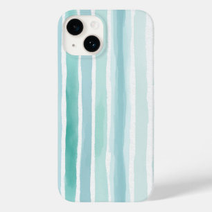 Coque Pour iPhone 14 Motif de rayure verticale aqua aquarelle côtier