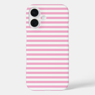 Coques iPhone 16 Motif de rayure verticale rose et blanc