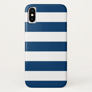 Coque iPhone X Motif de rayures de bleu marine et de blanc