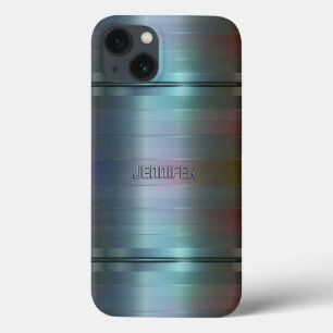 iPhone 13 Case Motif de rayures gris-bleu métallisé