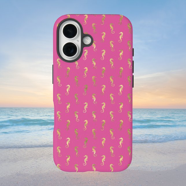 Coques Case-Mate iPhone Motif de répétition rose et or Seahorse (Créateur téléchargé)