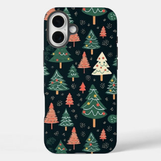 Coques iPhone 16 Plus Motif de sapin de Noël vert et corail festif
