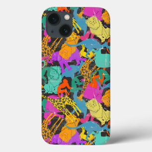 iPhone 13 Coque Motif de silhouettes animales rétro