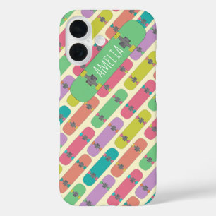Coques iPhone 16 Motif de skateboard coloré personnalisé
