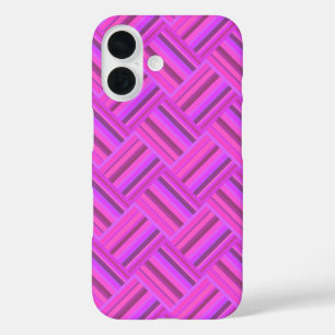Coques iPhone 16 Motif de tissage diagonal à rayures roses