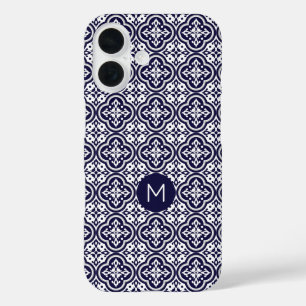 Coques iPhone 16 Motif de tuiles portugaises Monogramme personnalis