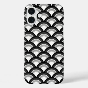 Coques iPhone 16 Plus Motif de vague Art Déco - noir et blanc