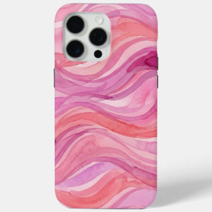 Coque iPhone 15 Pro Max Motif de vagues à l'aquarelle rose