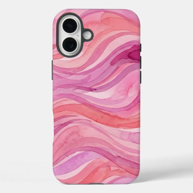 Coques Case-Mate iPhone Motif de vagues à l'aquarelle rose (Verso)