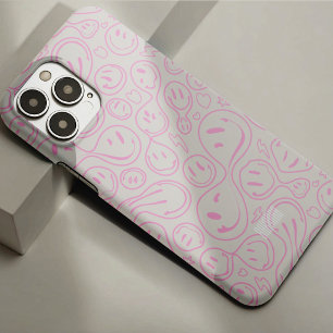 Coque Pour Pour iPhone 14 Pro Max Motif de visage souriant rétro groovy rose sable