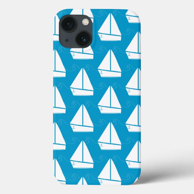 Coques Case-Mate iPhone Motif de voilier bleu clair (Verso)
