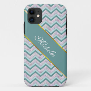 Coques Pour iPhone Motif de zigzag turquoise floral de perle