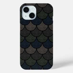 Coque Pour iPhone 15 Motif d'écaille de dragon festonnée foncée