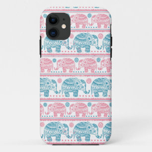 Coque iPhone 11 Motif D'Éléphant D'Origine Rose Et Turquoise