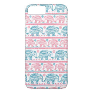 Coque iPhone 8 Plus/7 Plus Motif D'Éléphant D'Origine Rose Et Turquoise