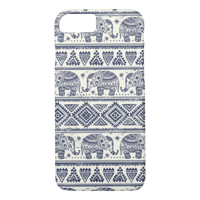 Coques Case-Mate iPhone Motif d'éléphant ethnique bleu (Dos)