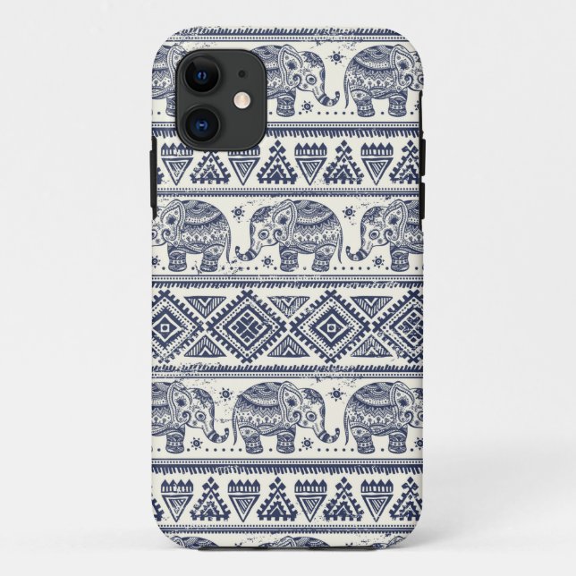 Coques Case-Mate iPhone Motif d'éléphant ethnique bleu (Dos)