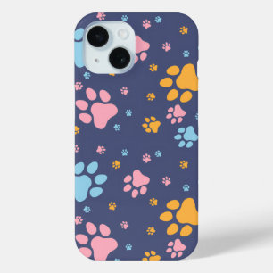 Coque Pour iPhone 15 Motif d'empreintes de pattes d'animaux colorés