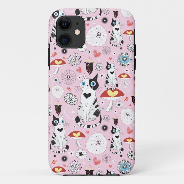 Coques Case-Mate iPhone motif des chats et des fleurs (Dos)