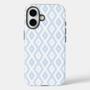 Coques iPhone 16 Motif diamant bleu pâle et blanc