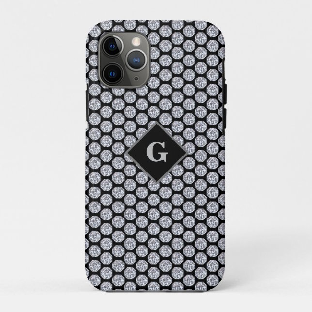 Coques Case-Mate iPhone Motif diamant brillant sur noir Personnalisé (Dos)