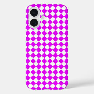 Coques iPhone 16 Motif diamant du Vérificateur blanc rose