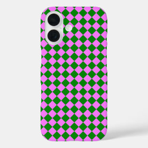 Coques iPhone 16 Motif diamant Pink Green Checker