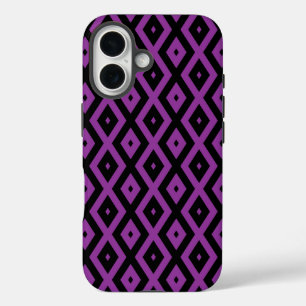 Coques iPhone 16 Motif diamant violet et noir