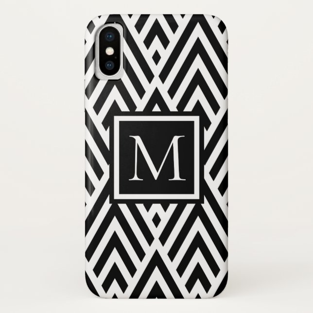 Coques Case-Mate iPhone Motif Diamond Flèche de Monogramme Blanc Noir tend (Dos)