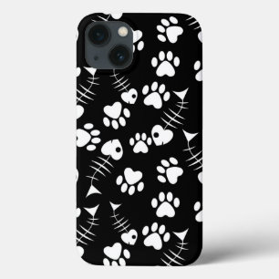iPhone 13 Coque motif d'impression de chat d'os de poissons