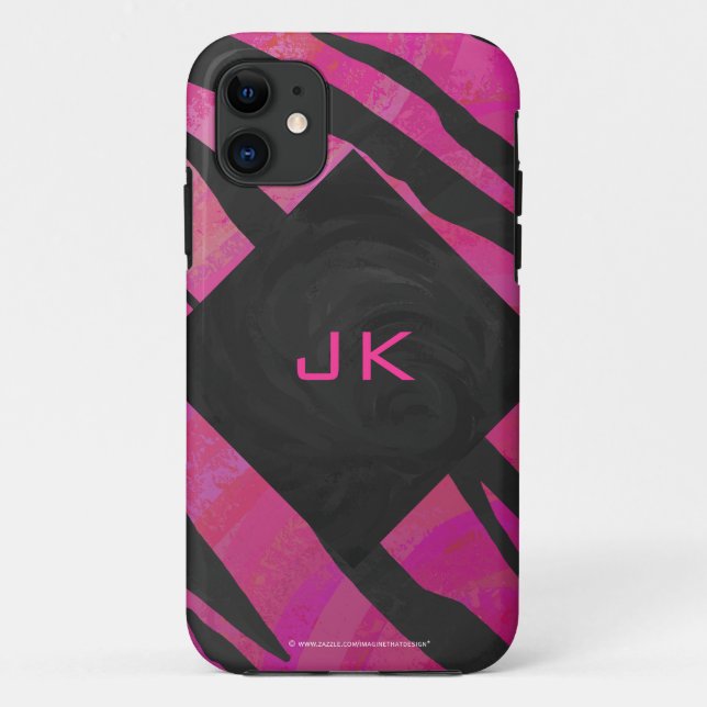 Coques Case-Mate iPhone Motif d'impression monogramme rose et noir (Dos)