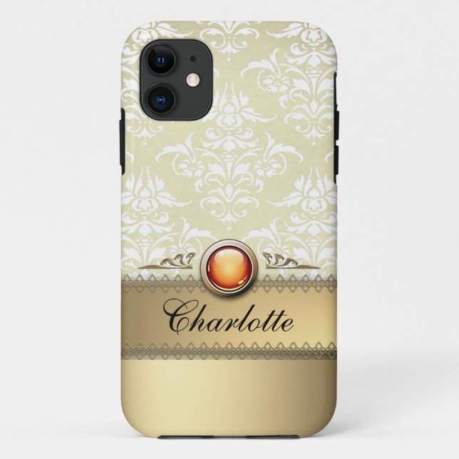Coques Case-Mate iPhone Motif d'or romantique de damassé personalizable (Dos)