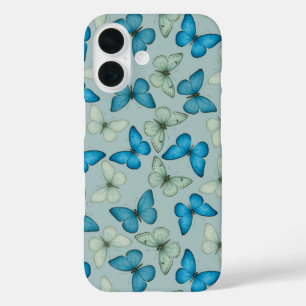Coques iPhone 16 Motif du jardin des papillons bleus