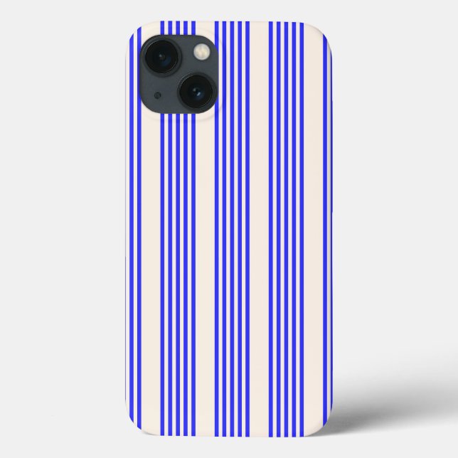 Coques Case-Mate iPhone Motif électrique bleu et beige cinq bandes (Verso)