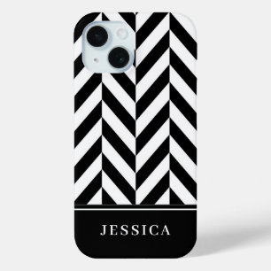 Coque Pour iPhone 15 Motif élégant à rayures noires et blanches