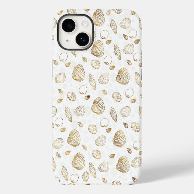 Coques Case-Mate iPhone Motif élégant Gold White Seashells (Verso)