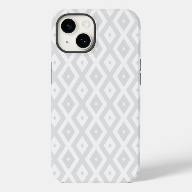 Coques Case-Mate iPhone Motif en diamant gris clair et blanc (Verso)