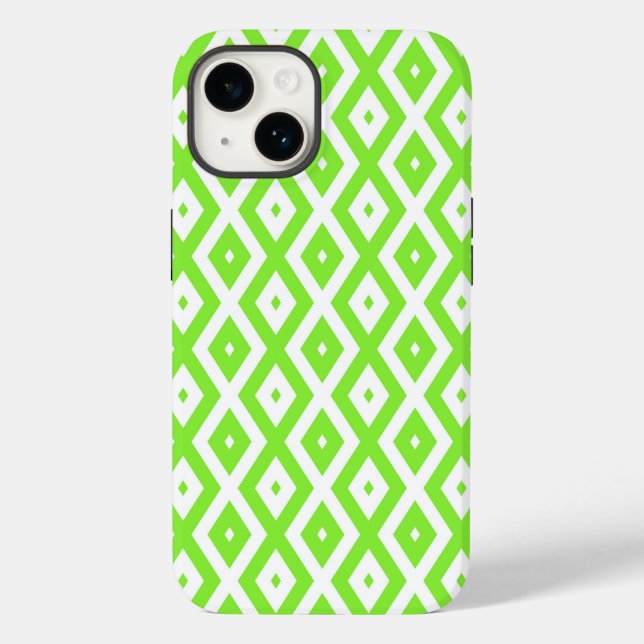 Coques Case-Mate iPhone Motif en diamant vert et blanc (Verso)