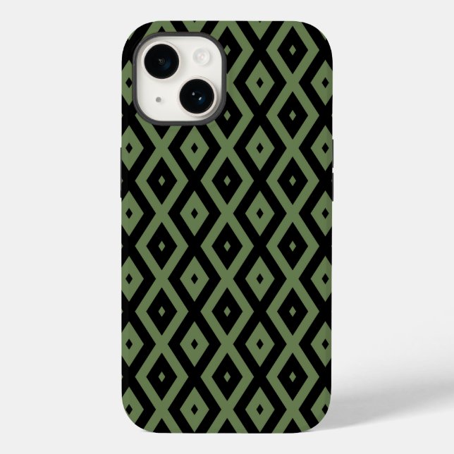 Coques Case-Mate iPhone Motif en diamant vert olive et noir (Verso)