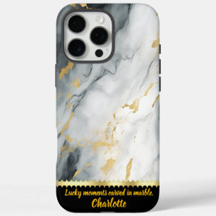 Coques iPhone 16 Pro Max Motif en marbre élégant aux accents dorés en gris