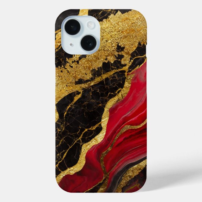 Coques Case-Mate iPhone Motif en marbre noir rouge avec or (Verso)