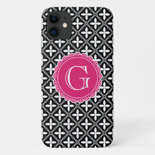 Case-Mate iPhone Case Motif en treillis floral noir rose chaud