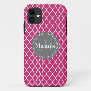 Coque Case-Mate Pour iPhone Motif en treillis marocain rose chaud monogramme