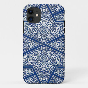 Coque iPhone 11 Motif en tuiles persanes - bleu cobalt et blanc