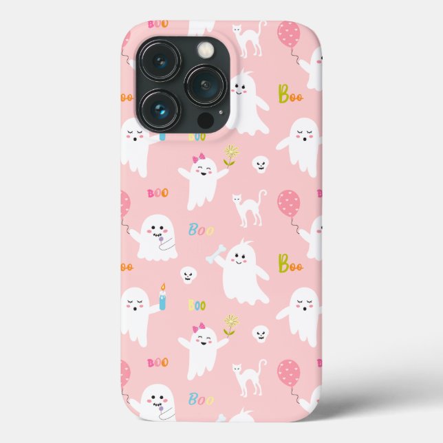 Coques Case-Mate iPhone Motif fantôme d'Halloween rose (Verso)