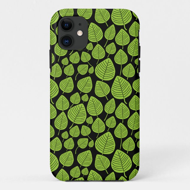 Coques Case-Mate iPhone Motif feuille 02 - Martian Green sur noir (Dos)