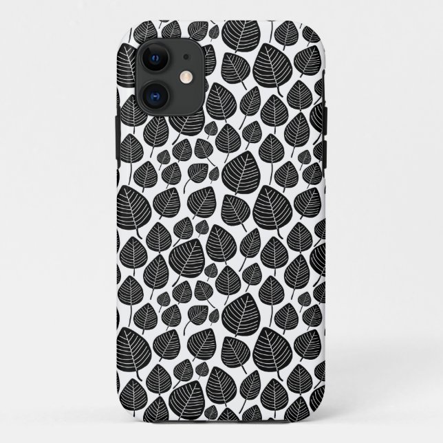 Coques Case-Mate iPhone Motif feuille 02 - Noir sur blanc (Dos)