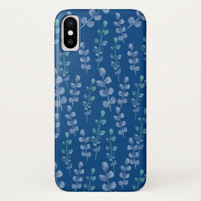 Coques Case-Mate iPhone Motif feuille aquarelle sur un bleu classique (Dos)