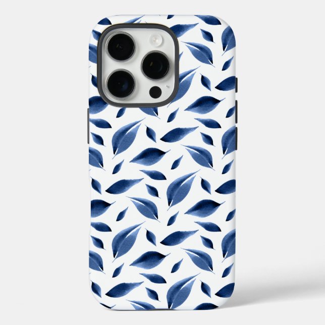 Coques Case-Mate iPhone Motif Feuille de couleur bleu marine moderne (Verso)