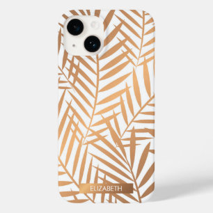 Coque Pour iPhone 14 Motif feuille de palmier d'or